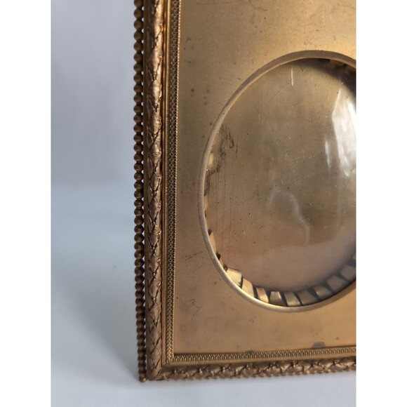 Victorian French Antique Picture Frame Brass Easel Back Gilt Metal Convex - Picture 3 of 9